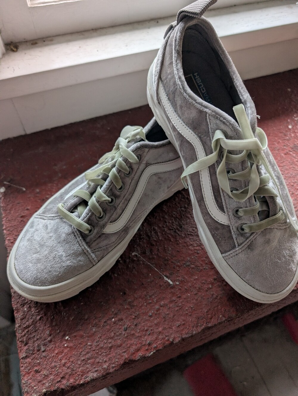 Vans Women's Velvet Lace-Up Sneakers in Light Gray